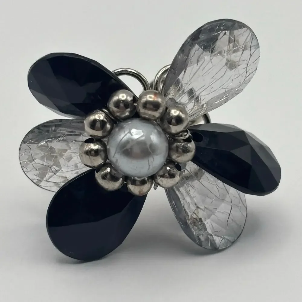 Black & Silver Floral Ring